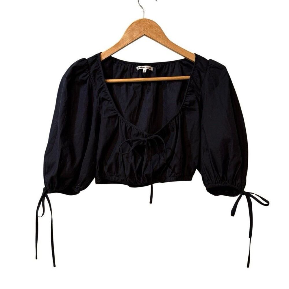 Reformation Marcella Top Cotton Crop Size Small Black Cottagecore
